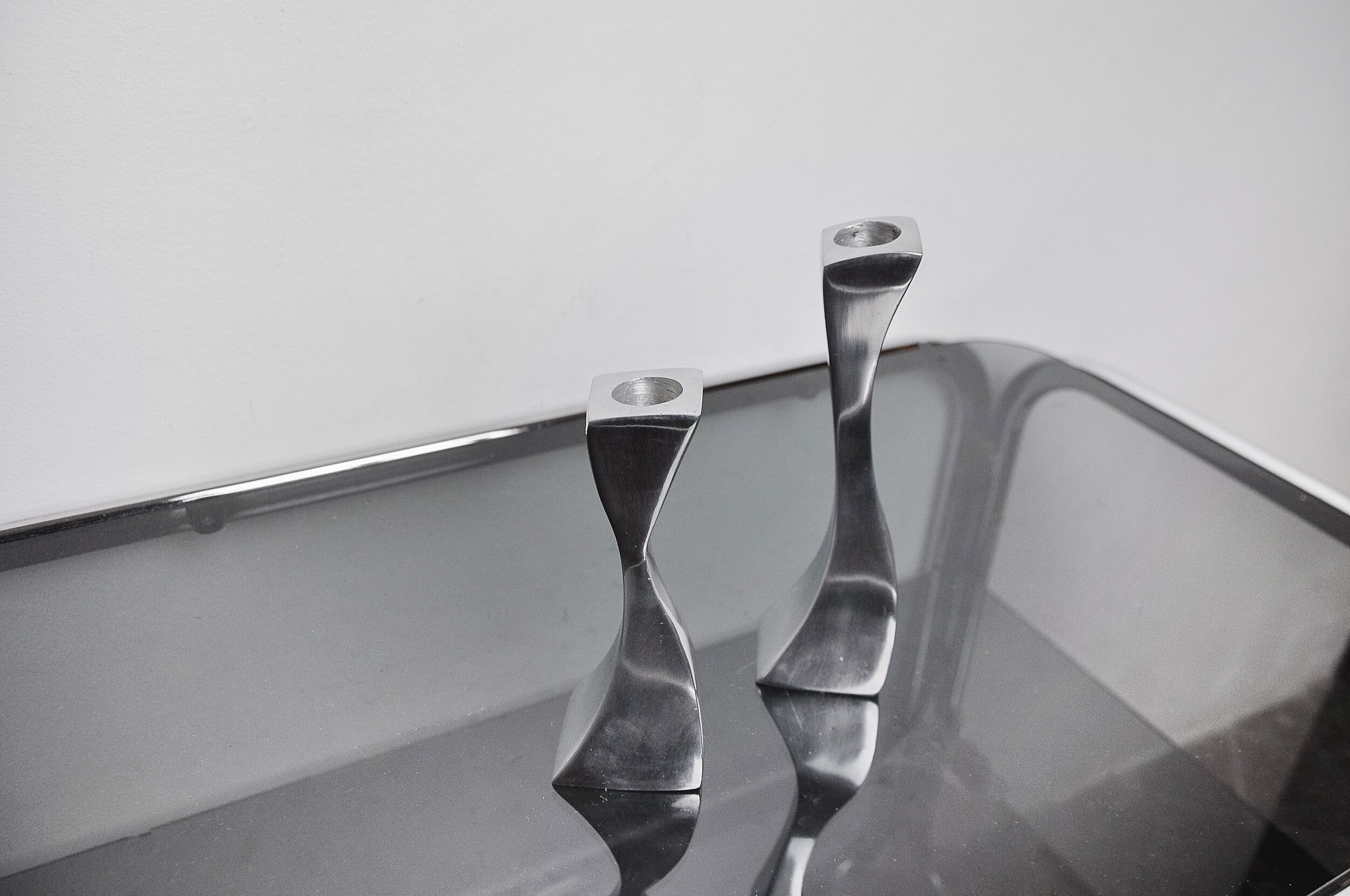 Pair of Swan candlesticks by Matthew Hilton, England, 1980