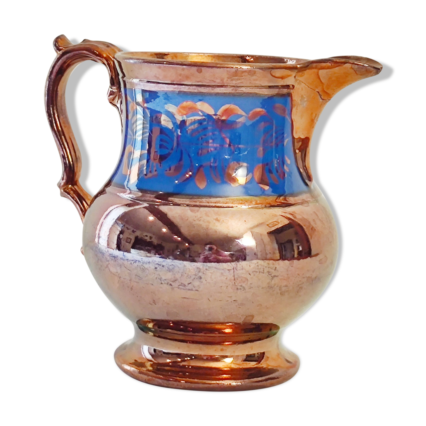 Copper and blue jersey ceramic pitcher