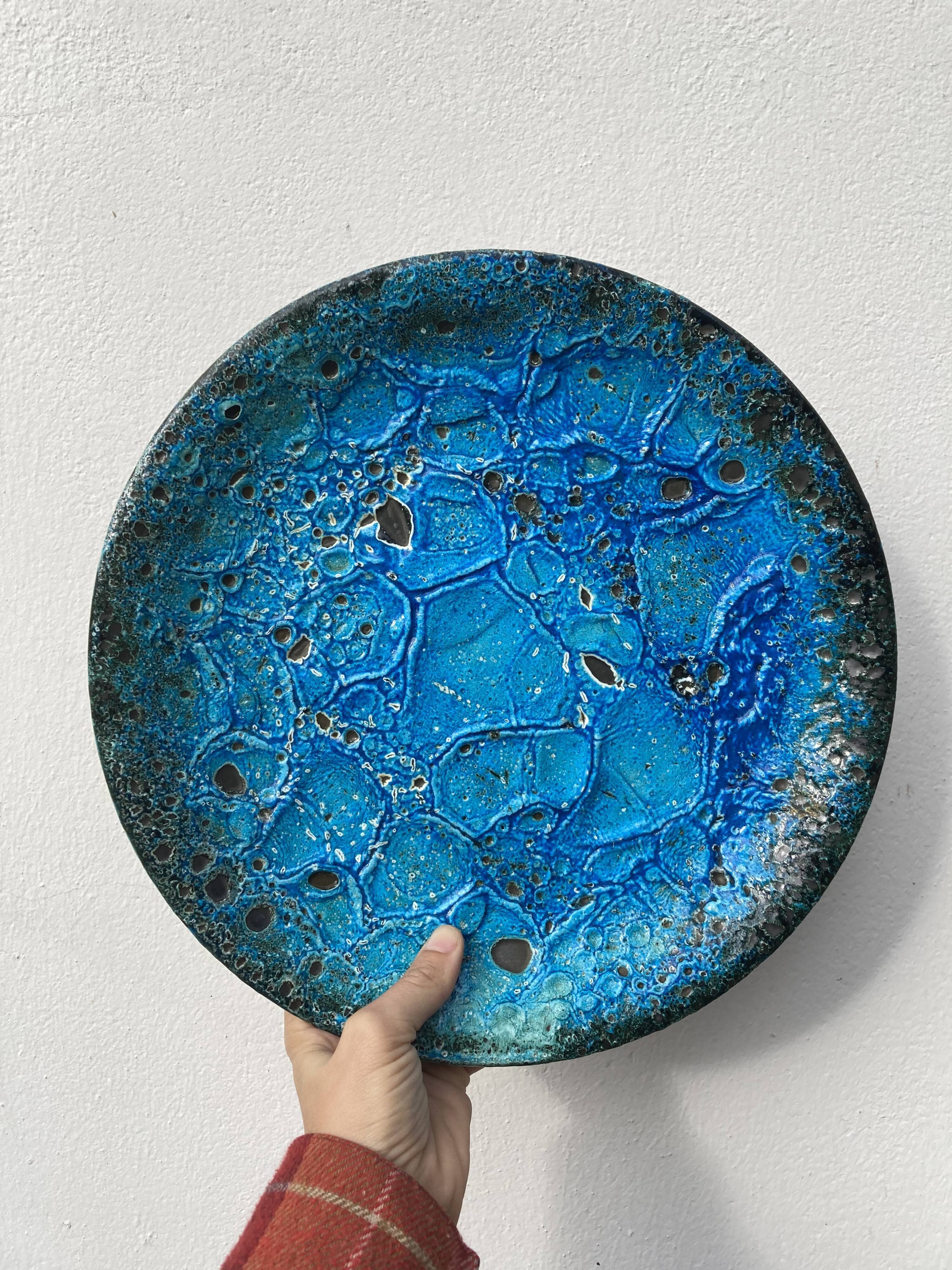 Glacier ennamel tureen vintage turquoise blue 1960 / cyclops varnished earthenware by Charles Cart