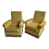 Paire de fauteuils velours moutarde à franges