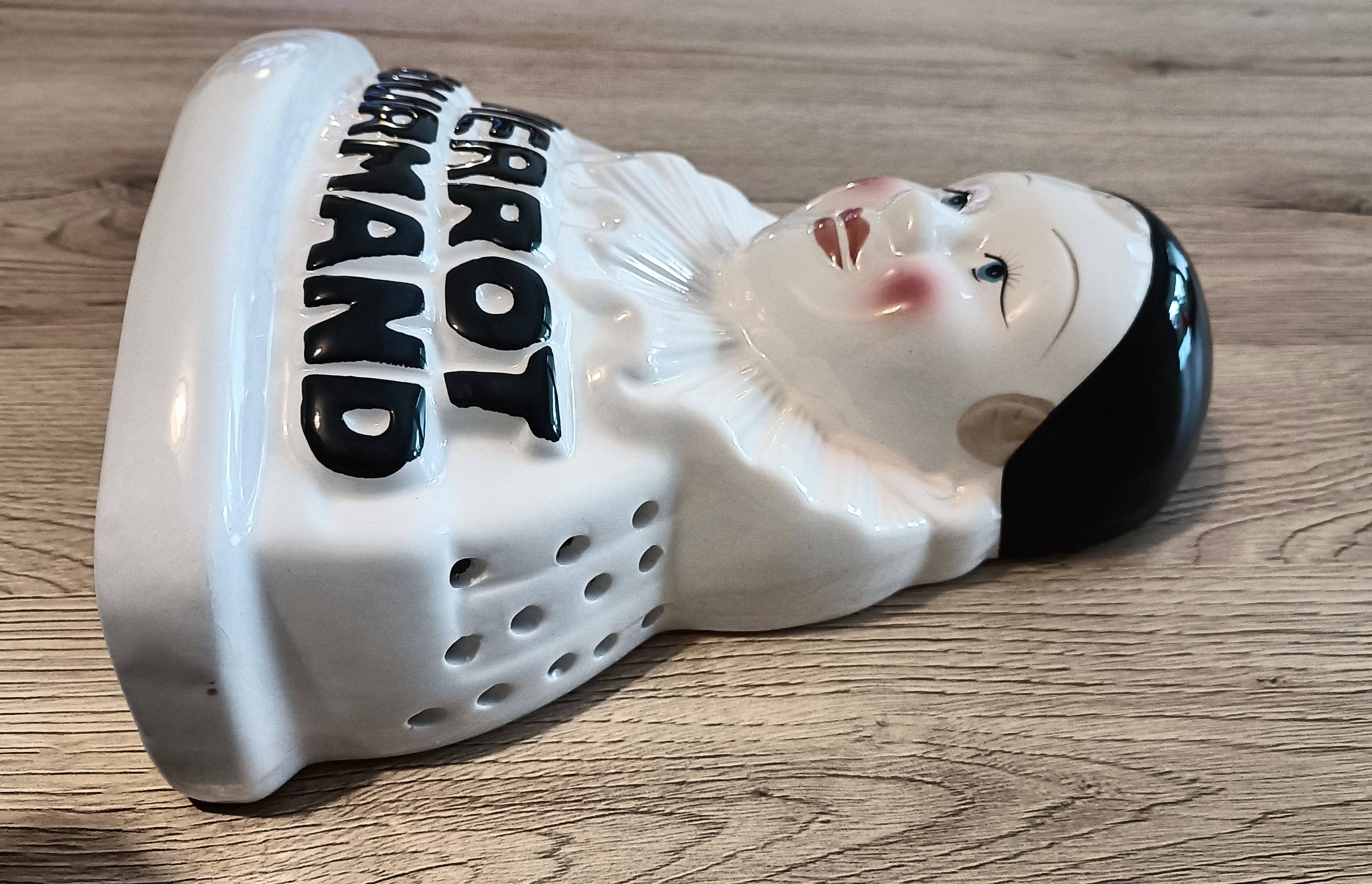 Présentoir à sucettes publicitaire buste pierrot gourmand en porcelaine