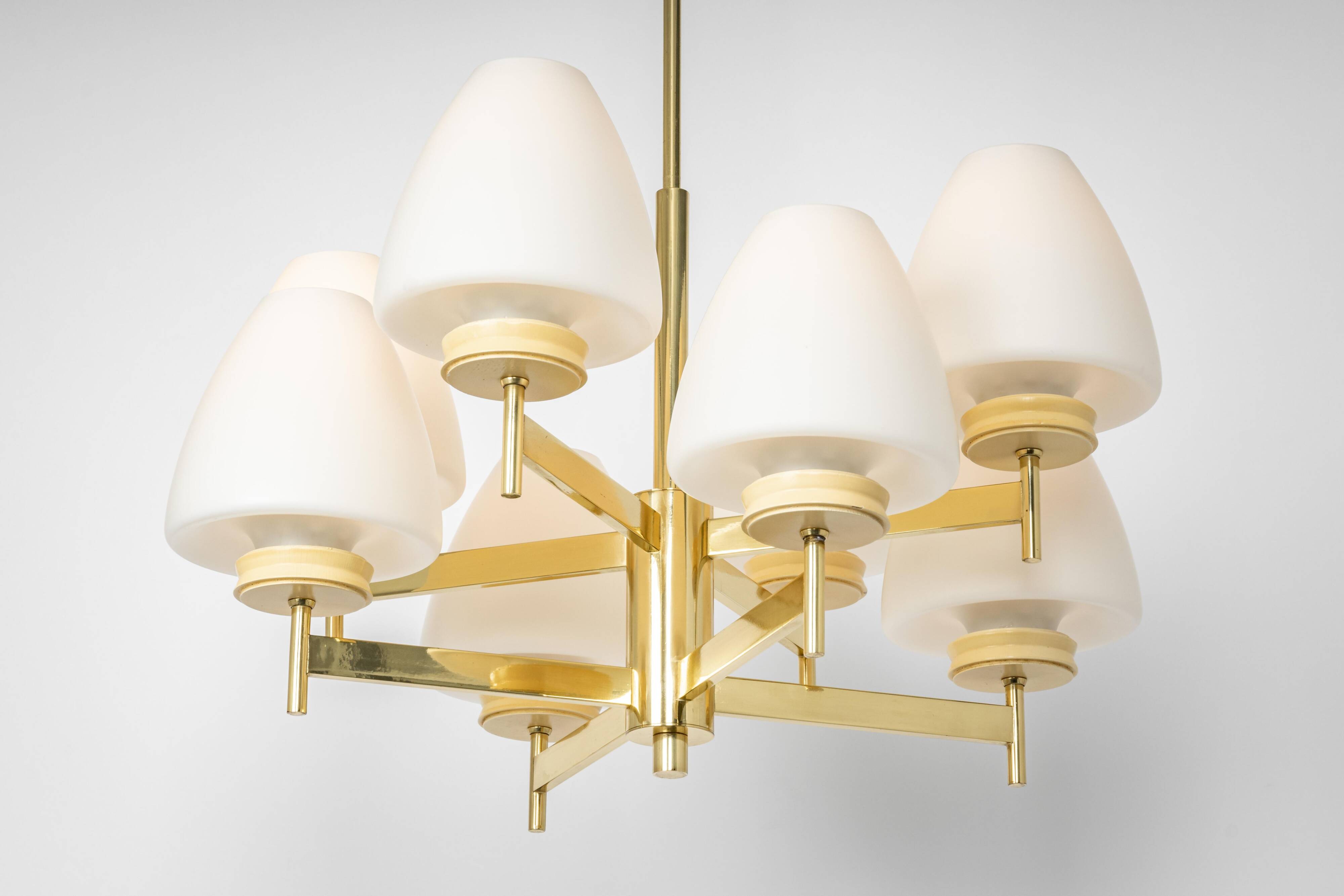 Sputnik chandelier with opaline glass by Kaiser, Germany, 1970s.