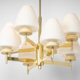 Sputnik chandelier with opaline glass by Kaiser, Germany, 1970s.