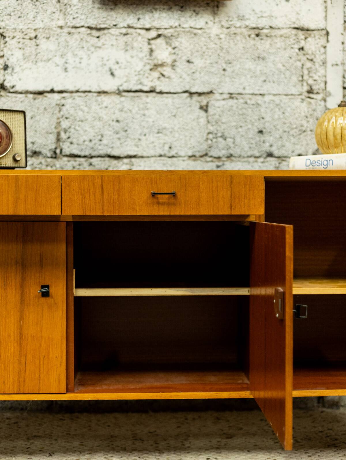 Vintage Scandinavian enfilade with metal legs.