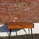 Console / bureau vintage en bois, pied compas