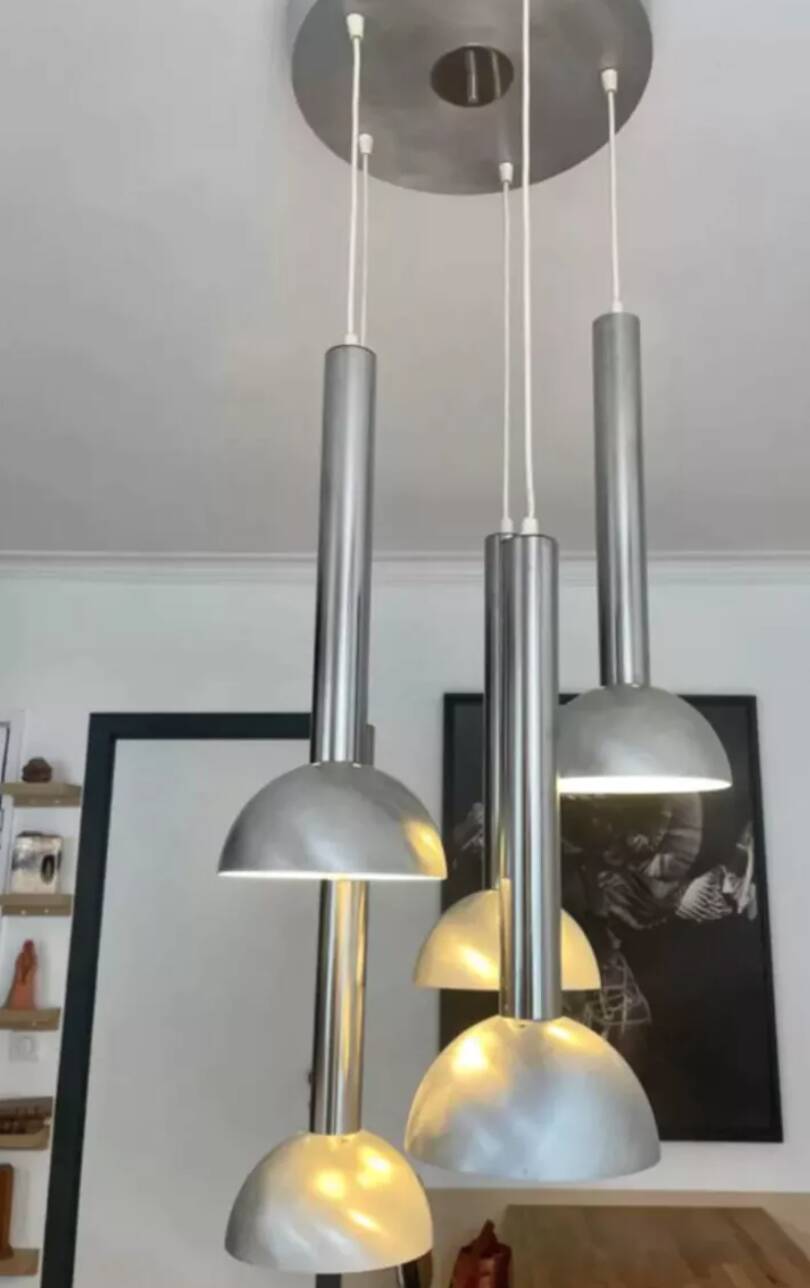 Vintage chrome and brushed metal suspension France 1970