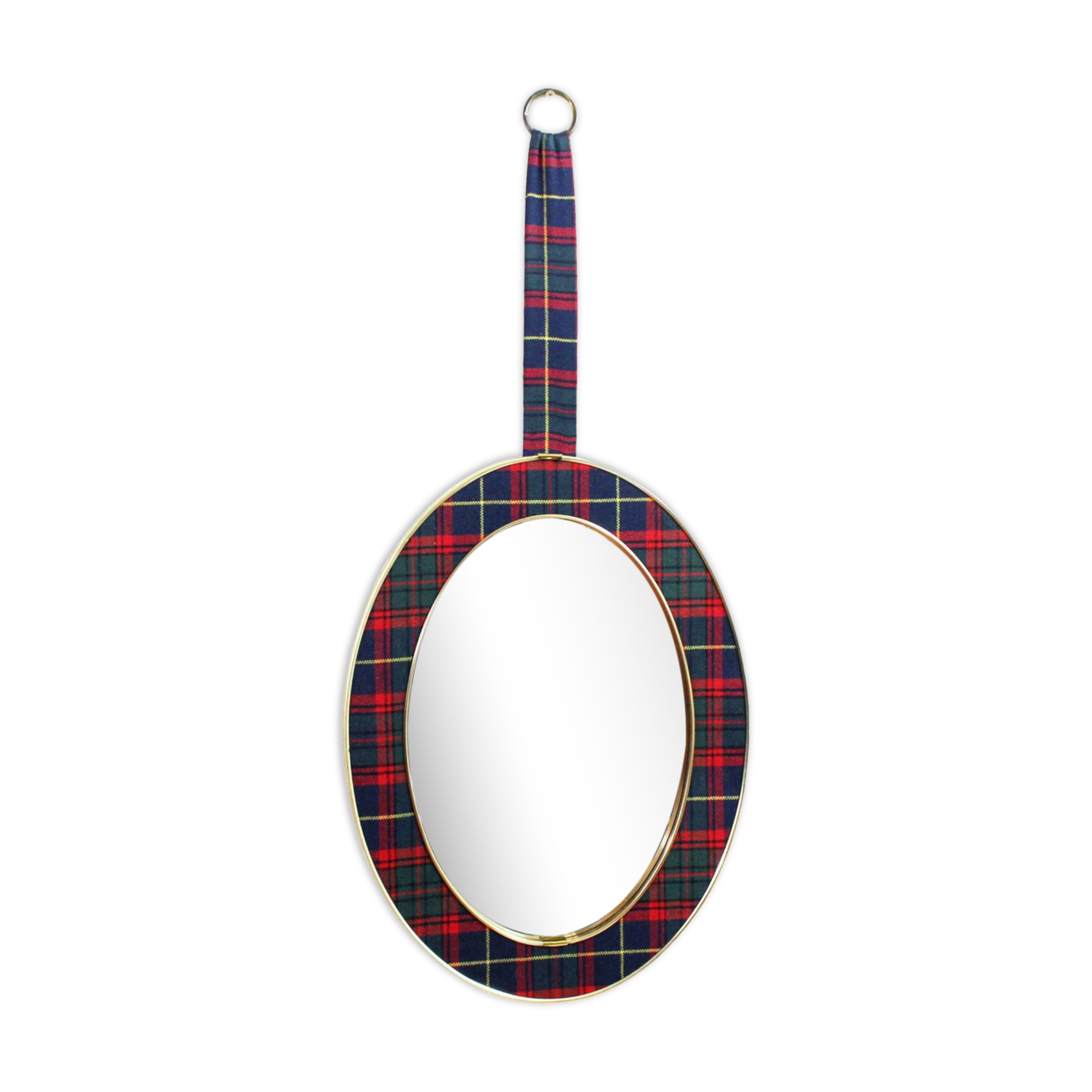 Vintage brass mirror in Scottish fabric