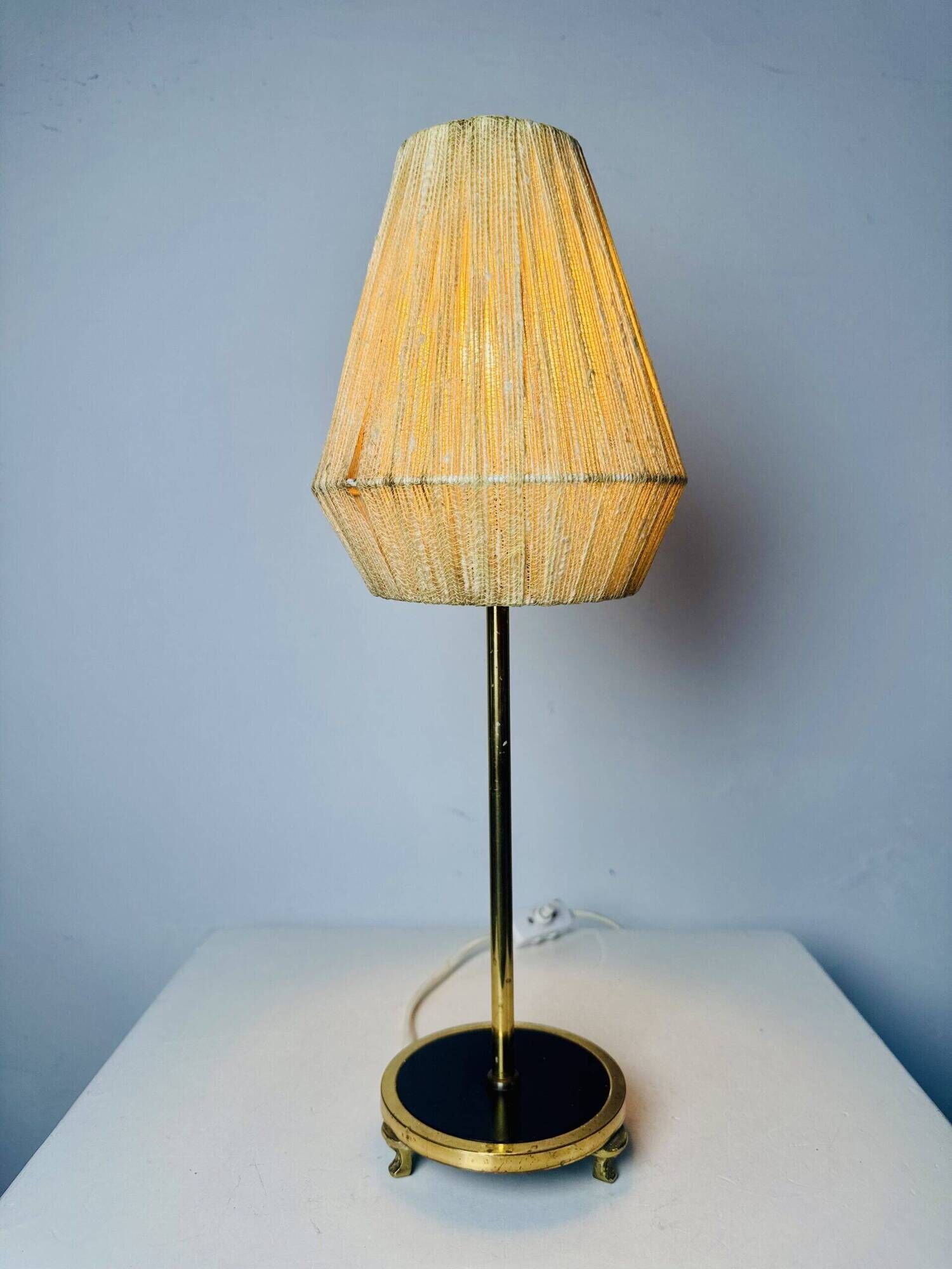 Model 332 Table Lamp In Brass And Natural Fibre By Eae, Sweden 1950S