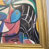 Portrait moderne du milieu du siècle, composition Bauhaus, peinture à l'huile, années 1960, encadrée