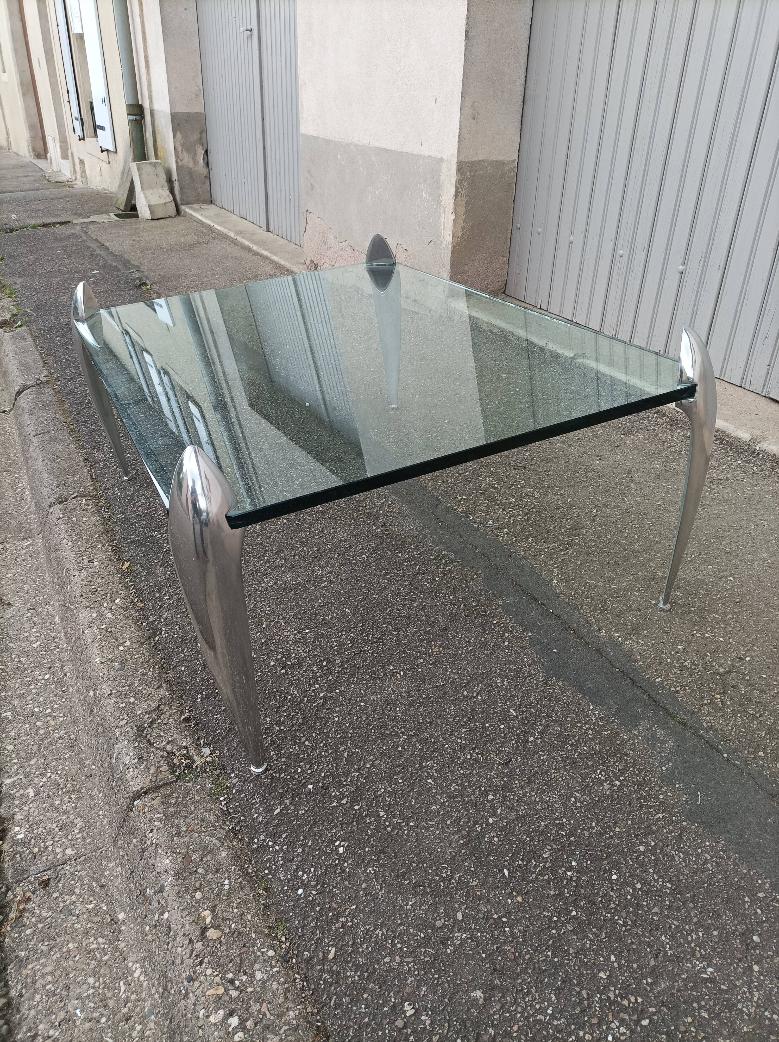 Vintage coffee table glass slab and chrome