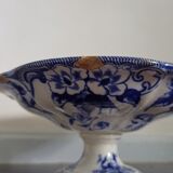 Presentoir en faience creil montereau flora ancien compotier sur piedouche