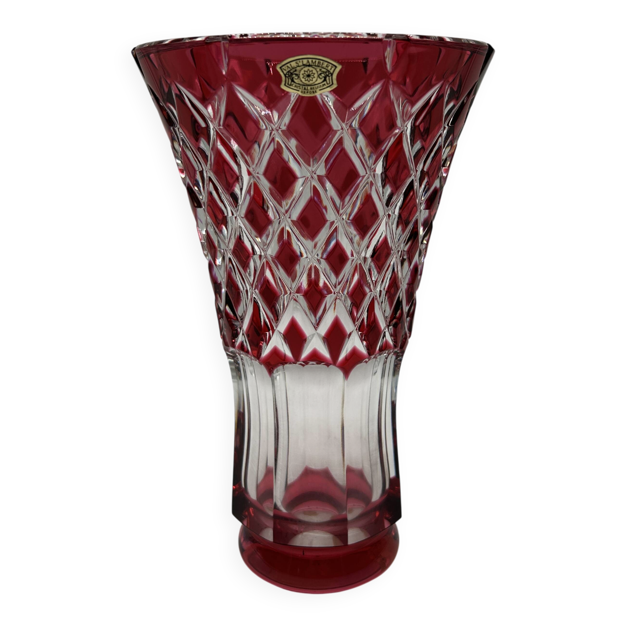 Val Saint-Lambert cut and red-lined crystal vase