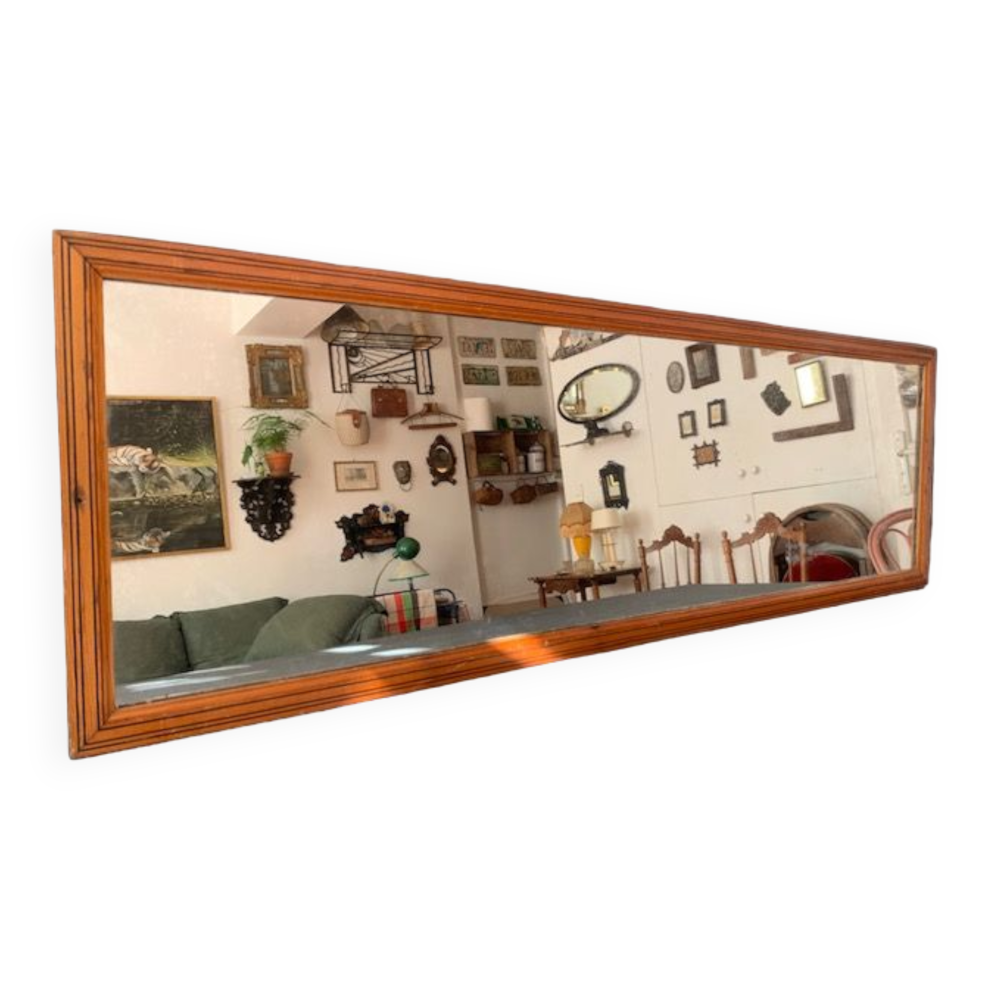 Large rectangular antique wall mirror in vintage wood, 1930