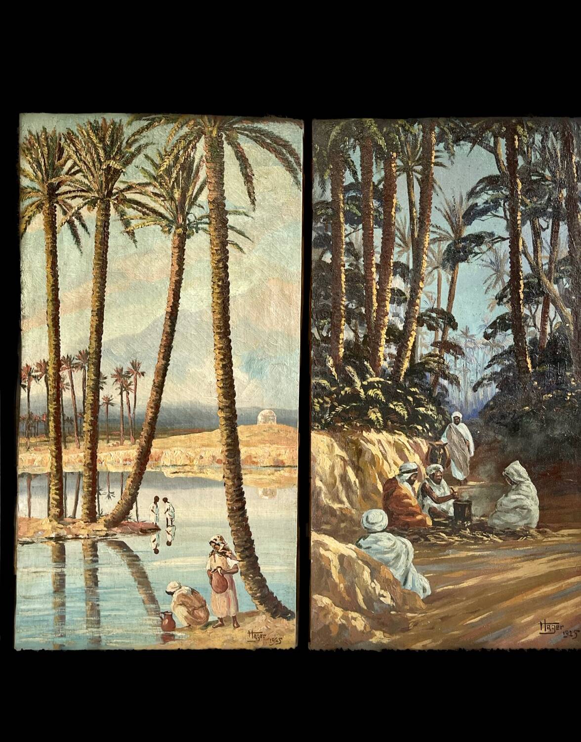 Pair of orientalist paintings signed Hager 1925