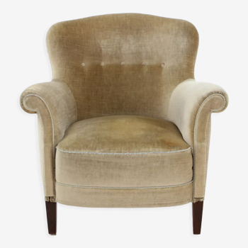 Fauteuil danois en velours des années 1940