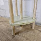 Pine wood floor lamp with handmade stained glass in Japandi style.