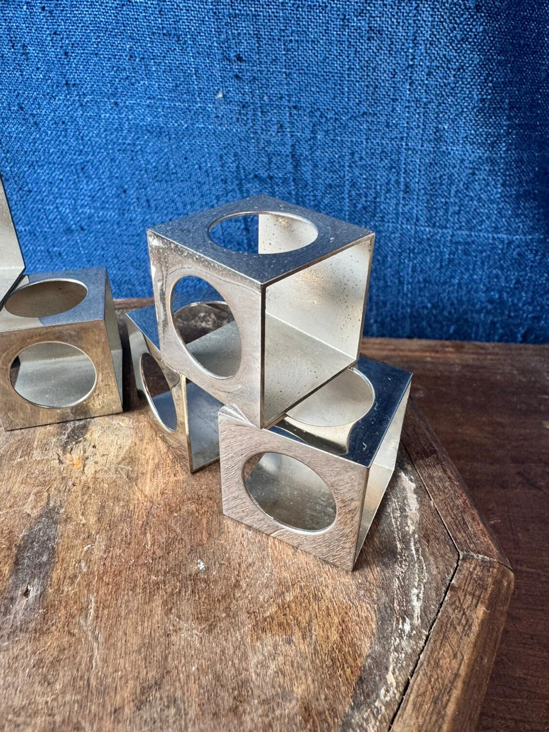 Set of 6 minimalist chrome steel candle holders from the 70s.
