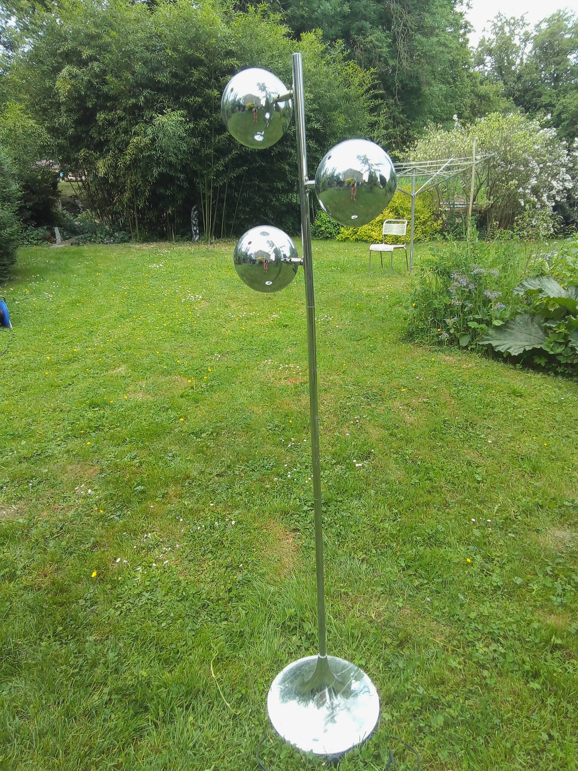 Floor lamp 3 balls vintage lighting 1970 stainless steel