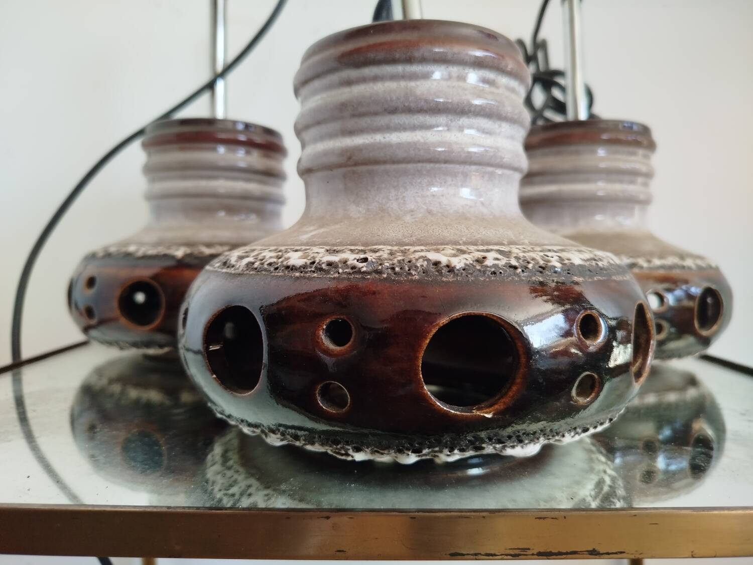 Trio of ceramic pendant lights, 1970s