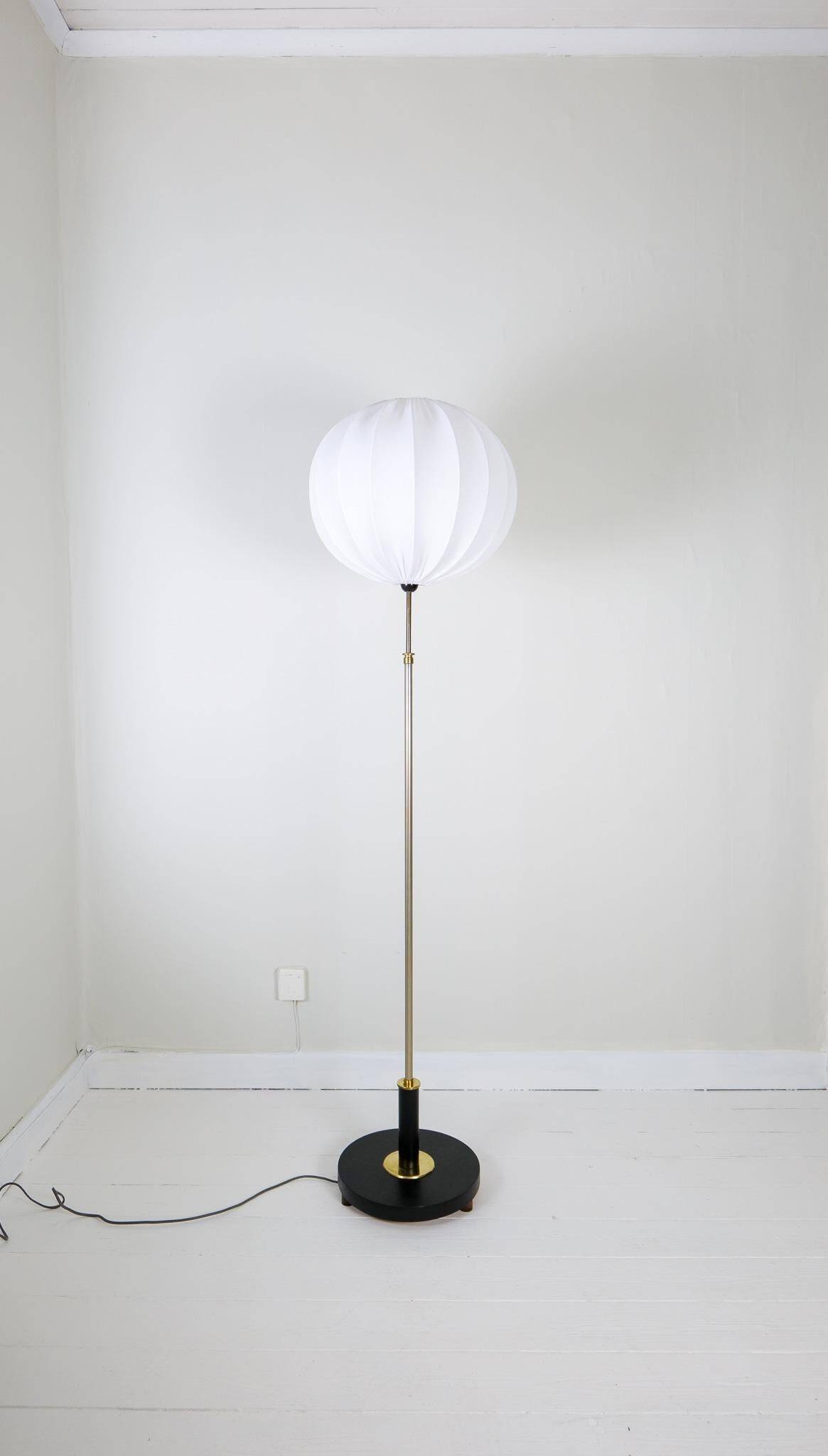 Art Deco Floor Lamp in Brass with Blackened Wood, 1940s