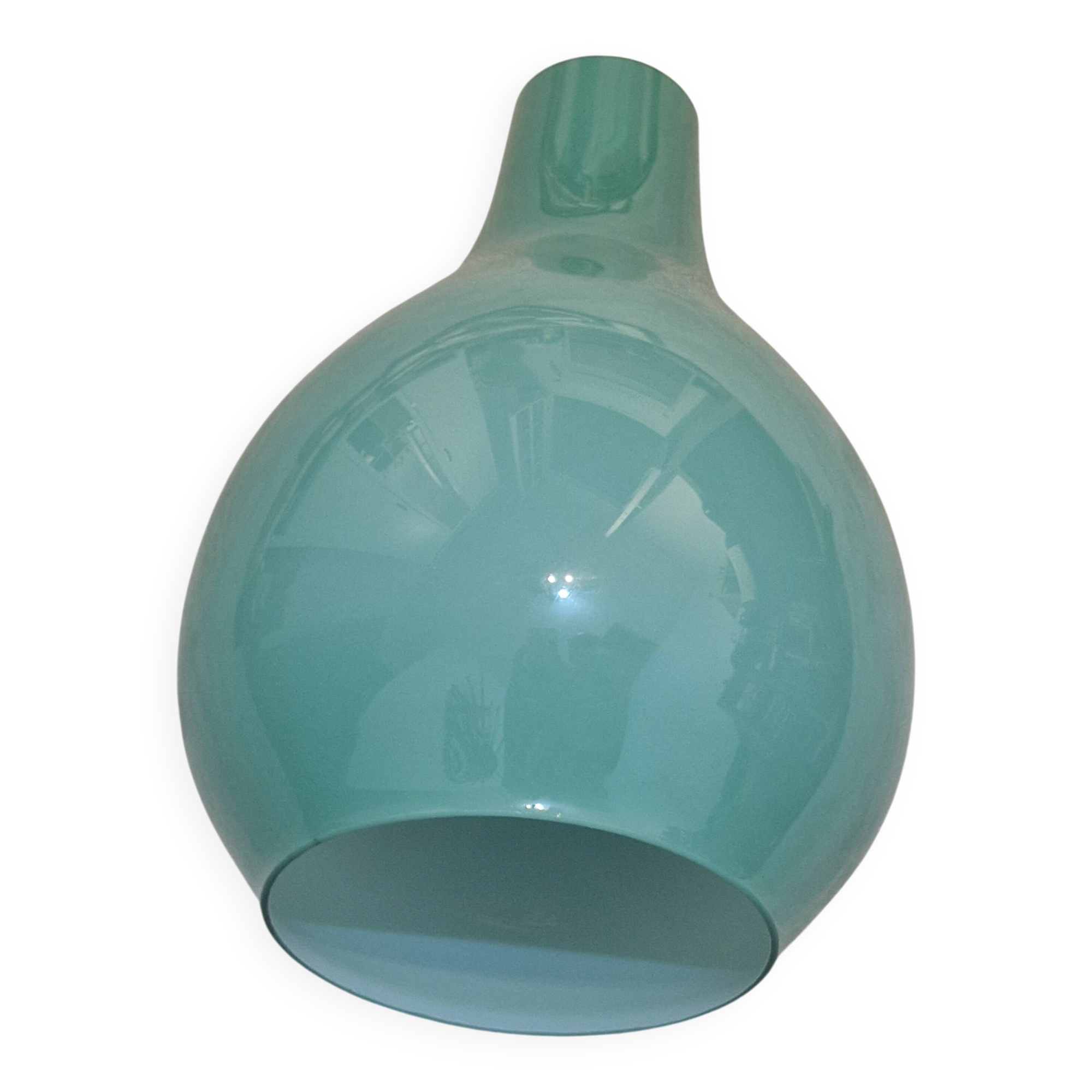 light suspension; Peil&Putzler, emerald green opaline; pear-shaped