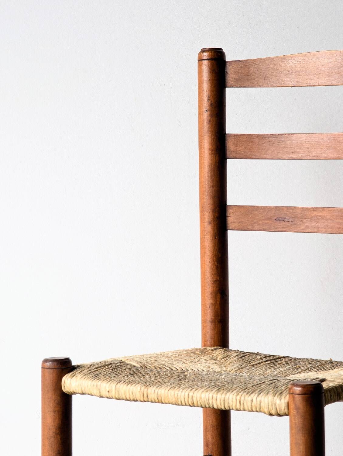 4 vintage brutalist chairs, wood & rope, Sentou / Perriand, 1960