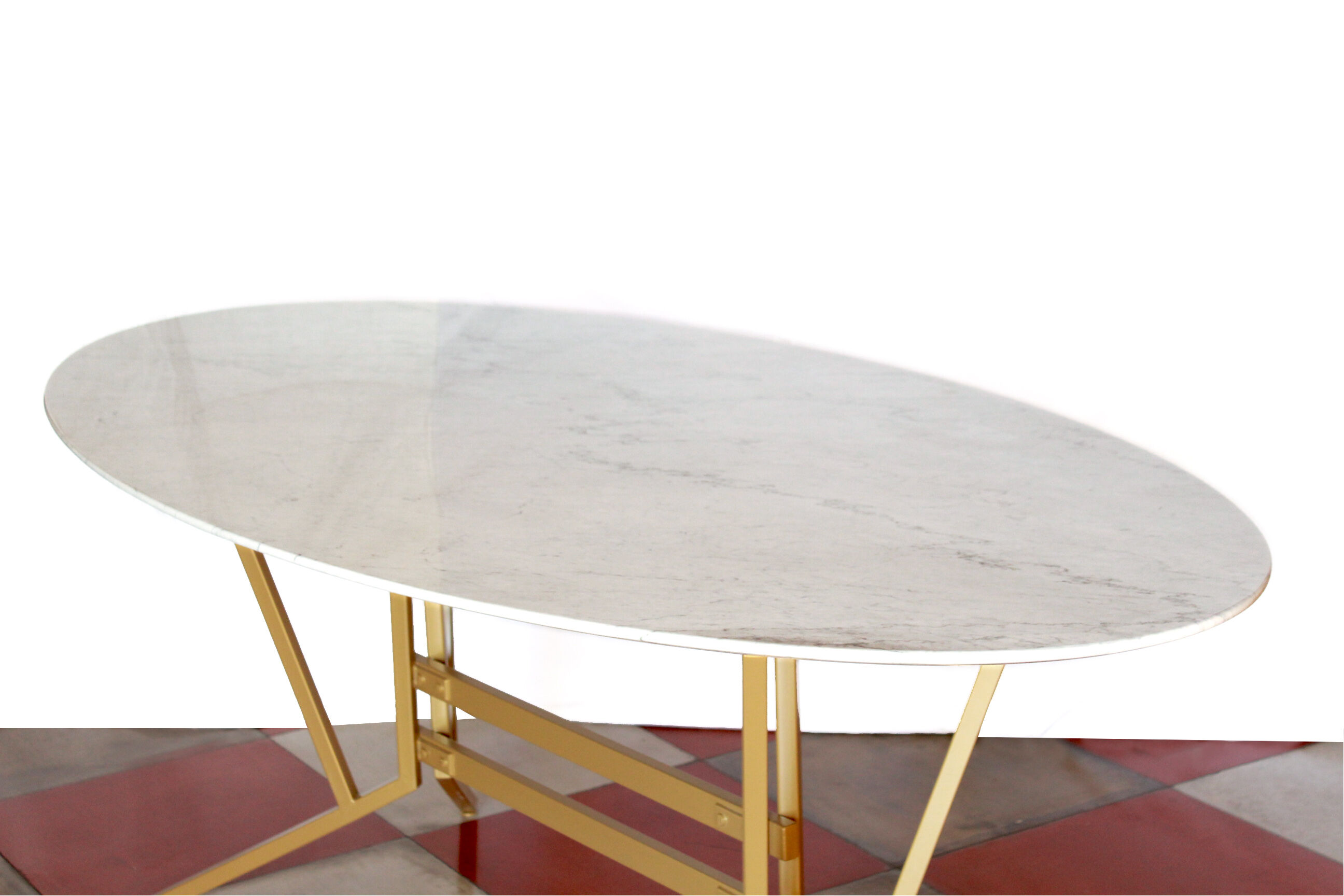 1960s Italian Dining Table With oval Carrara Marble Top And Iron Structure