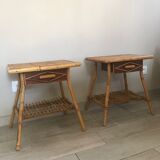 Pair of vintage rattan bedside tables 60 years