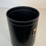 Black leather and brass desk basket