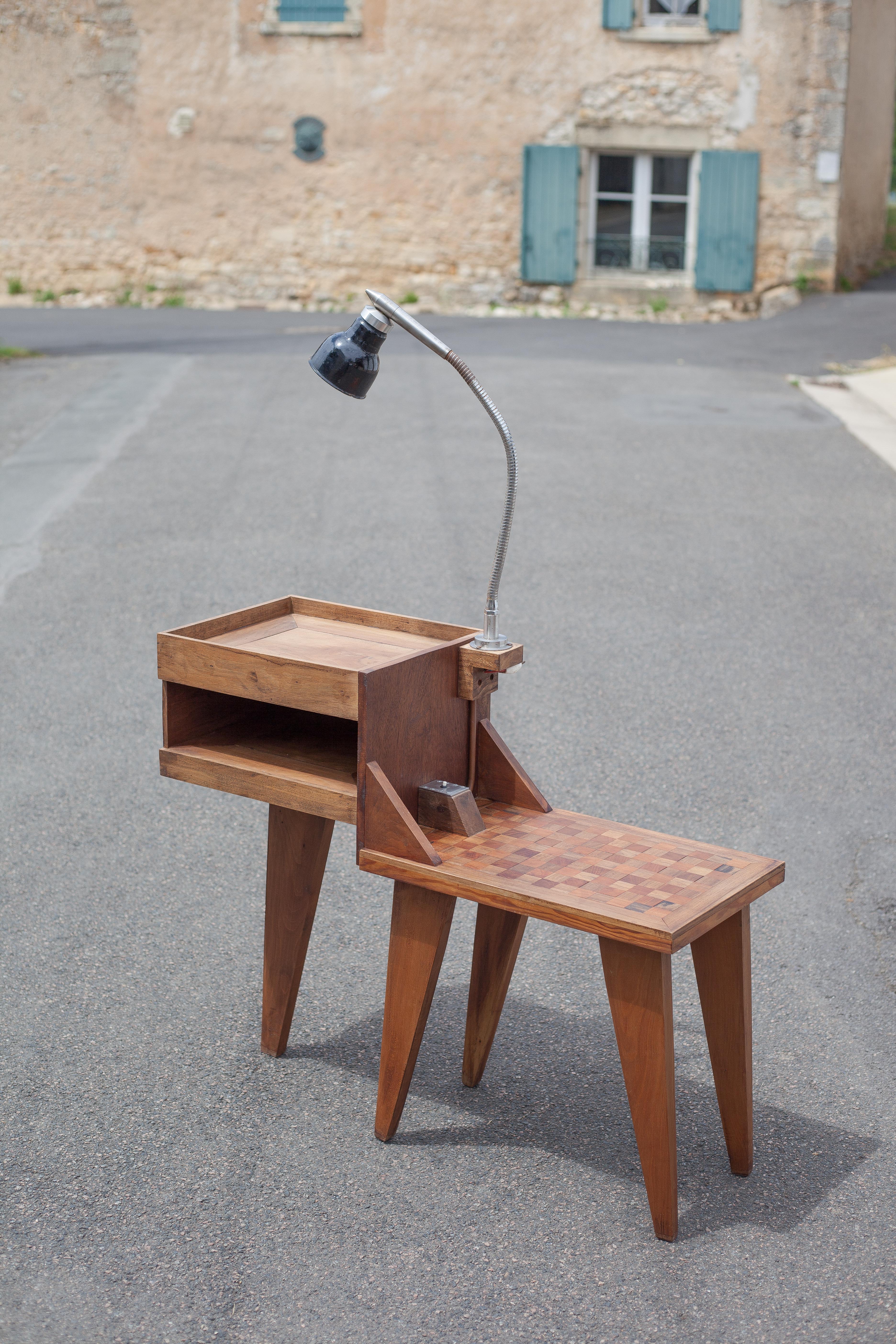 Industrial wood furniture, furniture with integrated lamp, trade furniture, industrial, compass feet