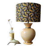 Yellow and gold ceramic table lamp | Kotska, saffron wax lampshade