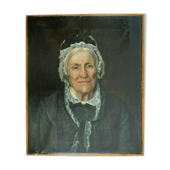 oil on canvas XIX portrait of woman P.Sallé