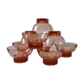 Lot de 9 coupes à champagne en verre rose art déco