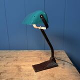 Erpé banker’s lamp with a turquoise enamel shade.
