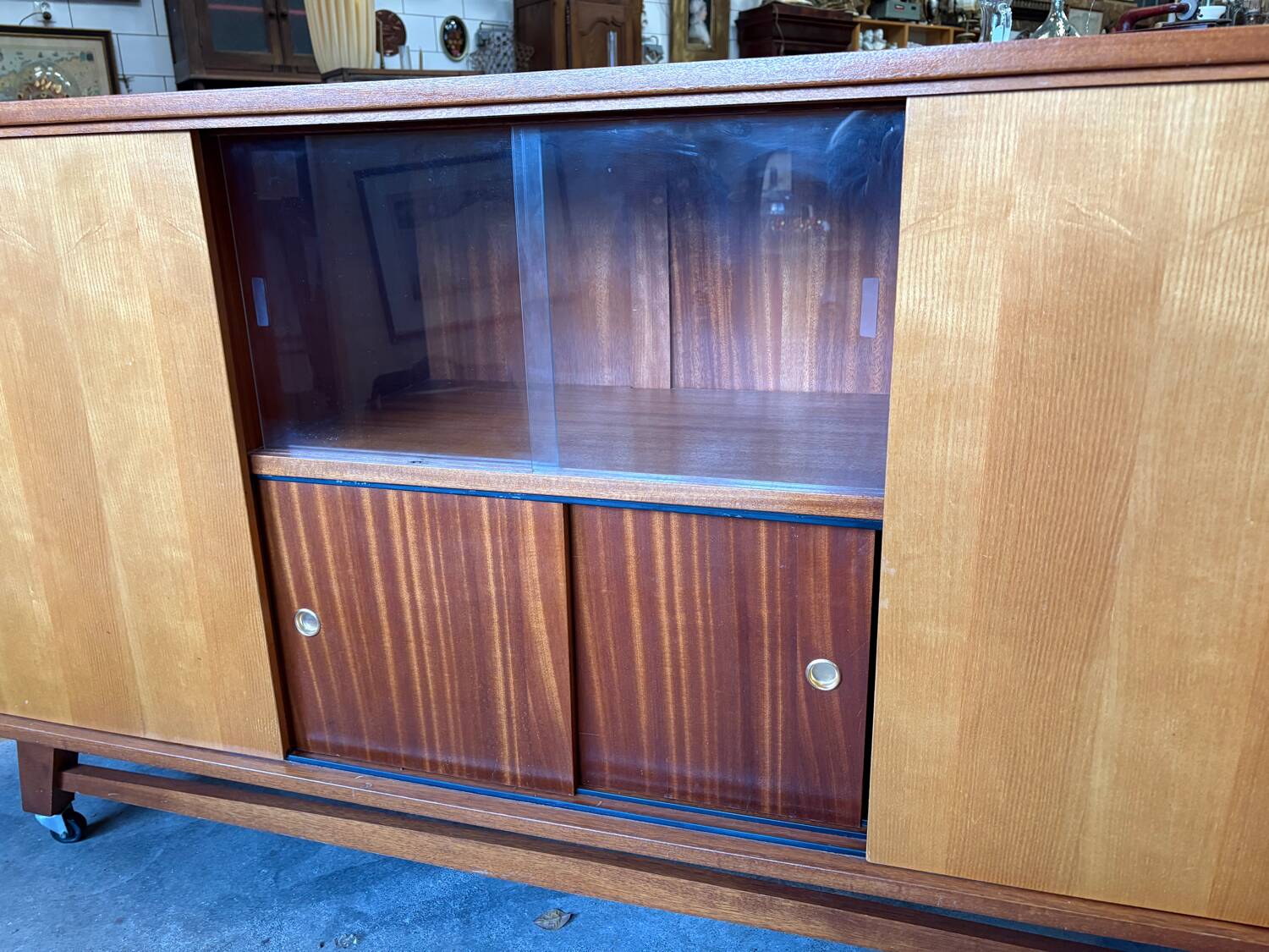 Vintage 1960s sideboard on casters, Scandinavian style