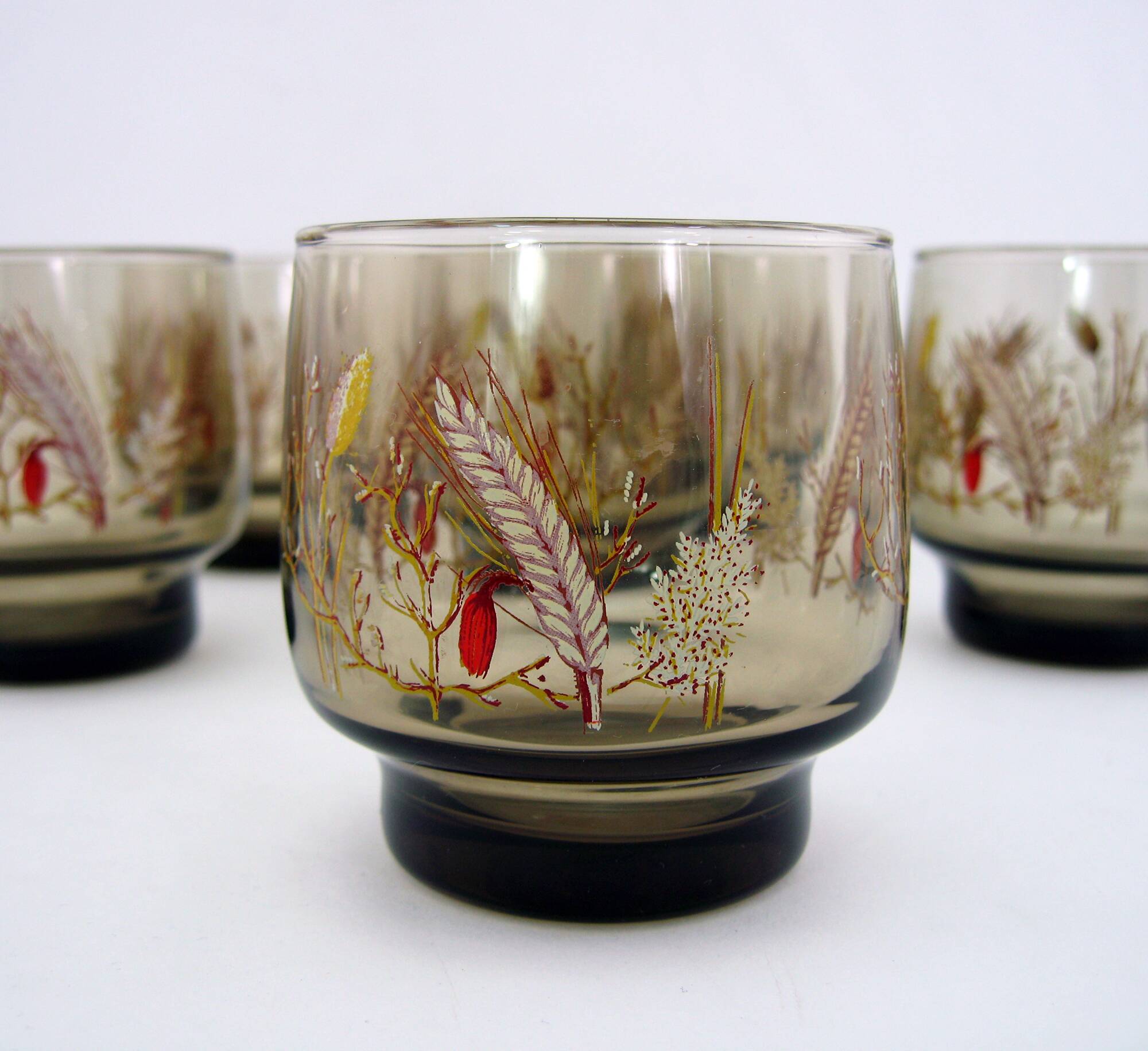 8 smoked glass goblets - Tivoli Luminarc Arcoroc France - vintage 70s