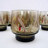 8 smoked glass goblets - Tivoli Luminarc Arcoroc France - vintage 70s