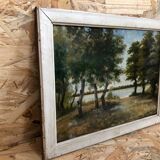 Old oil painting Savior Bernay Theric 1895 the Rhône with vintage wooden frame