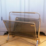 Porte-revues vintage en métal et verre fumé