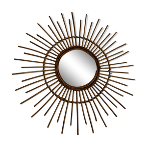 Miroir vintage 1960 soleil - rotin osier