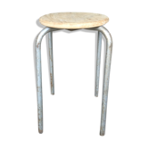 Tabouret d'atelier industriel métallique et assise bois