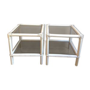 Duo tables chevet, rotin,