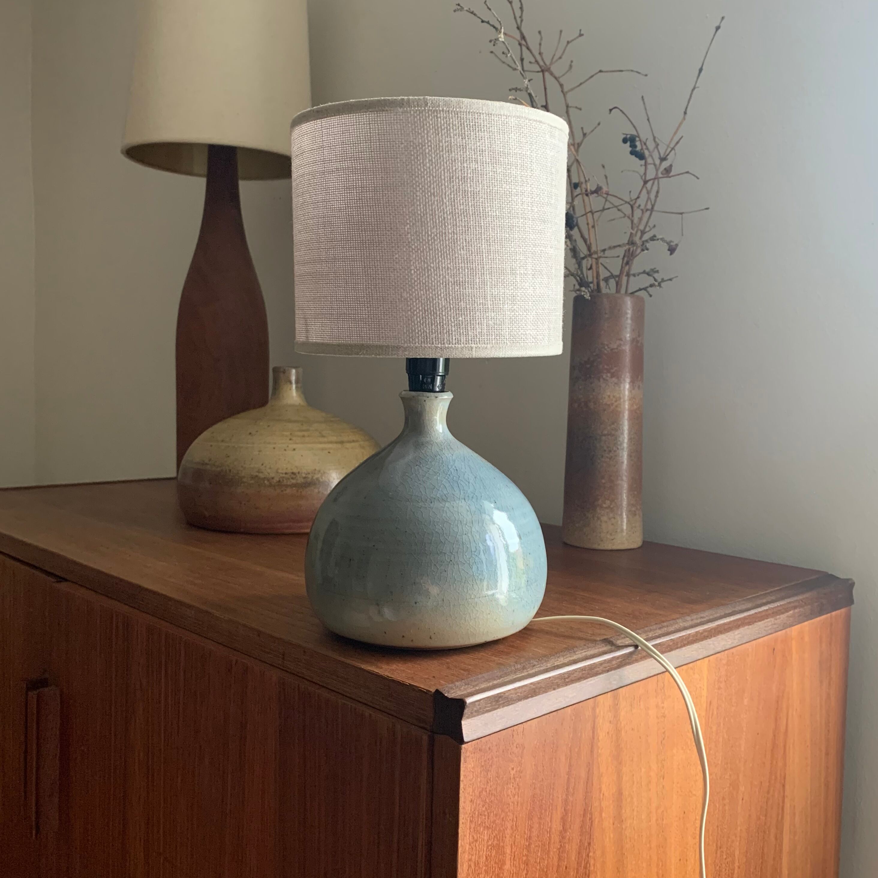 Vintage table lamp in blue ceramic
