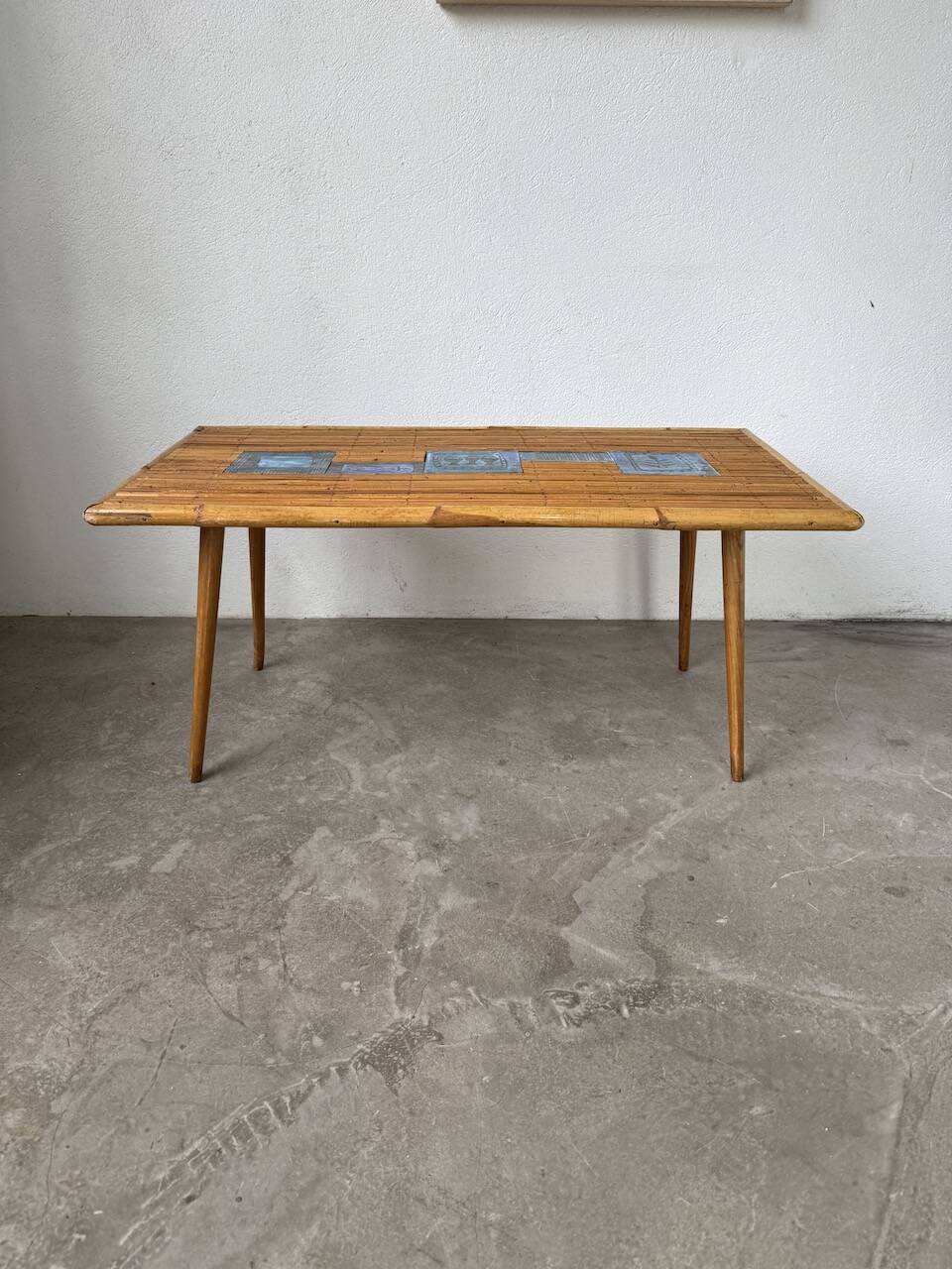 Rattan and ceramic coffee table, 60s