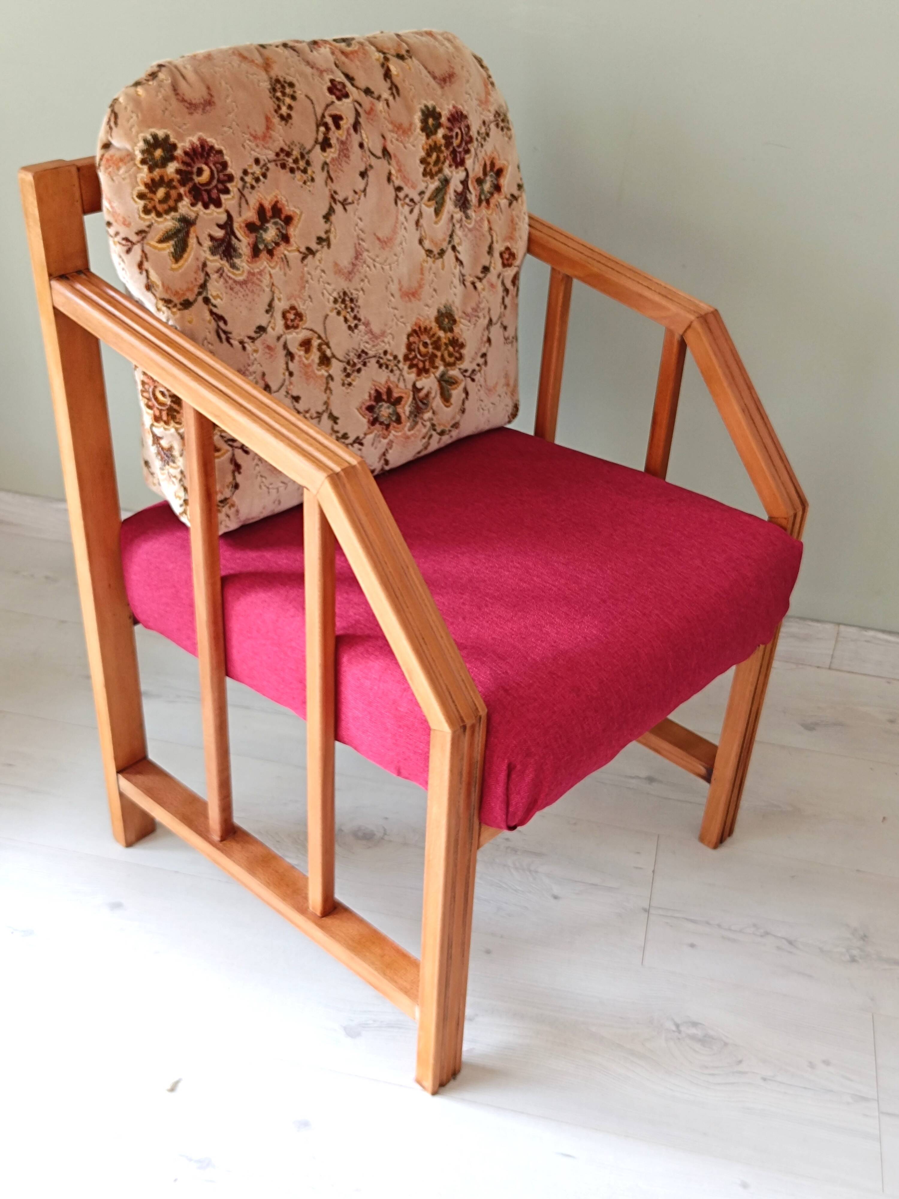 Vintage solid wood armchair and footstool