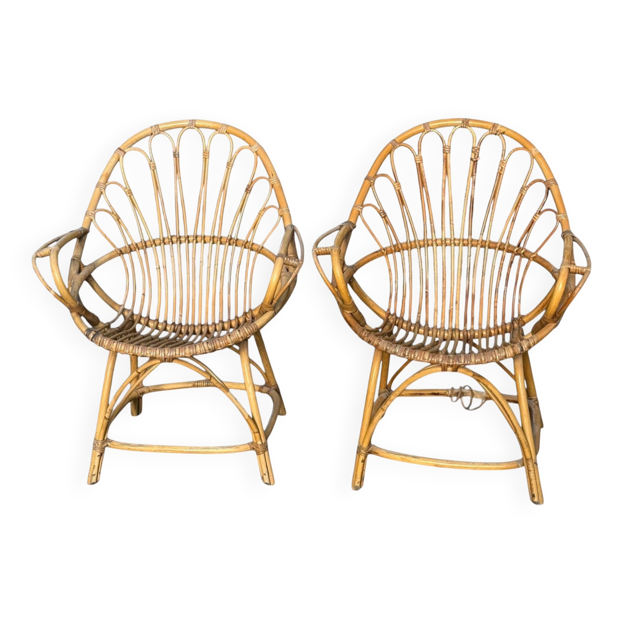 Set of 2 rattan armchairs from the 1960s, France.
