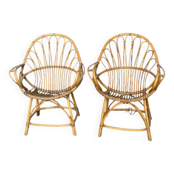Set de 2 fauteuils en rotin des années 60 France