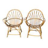 Set of 2 rattan armchairs from the 1960s, France.