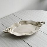 Tray, old dish with handles and relief patterns.