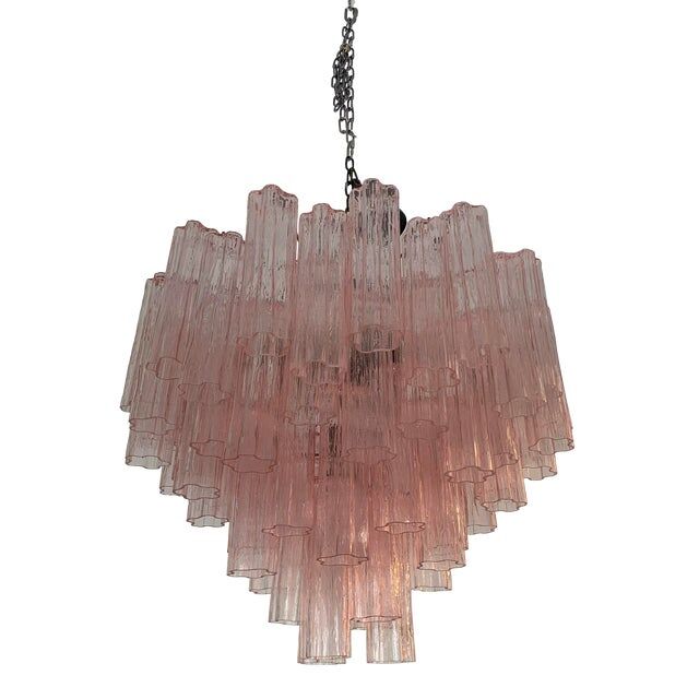 Murano Style Glass Sputnik Chandelier Pink and Brunito Metal Frame, Set of 2 or Pair of Chandelier